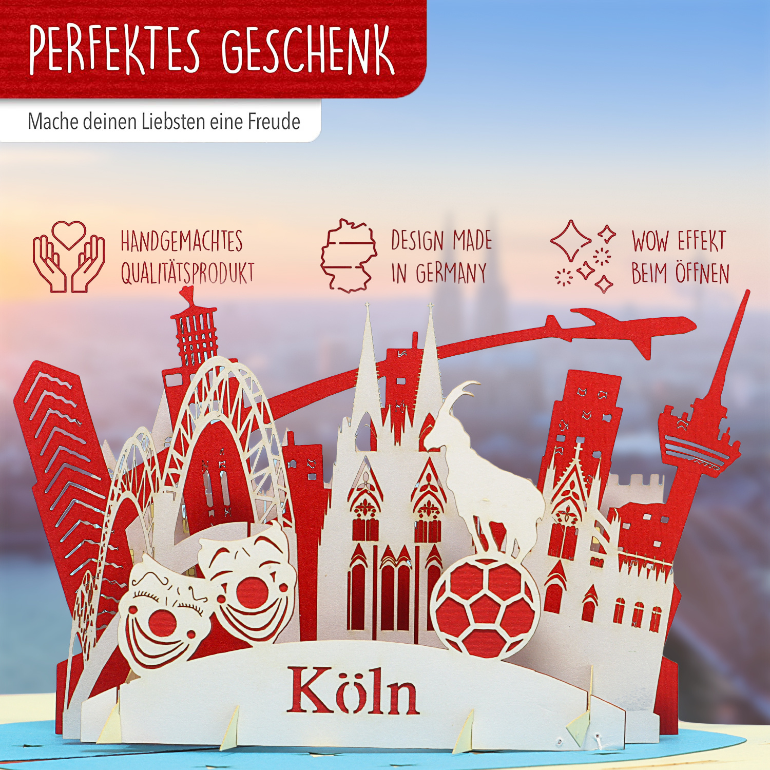 LINPOPUP  LINPOPUP®, LIN17779, Pop Up 3D Karte Köln Geburtstagskarte Grußkarte Klappkarte Postkarte Reisegutschein Kölner Dom Kölner Skyline Städtetrip Köln Souvenir, N218