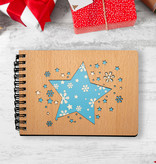 LINPOPUP LINPOPUP®, notebook, refillable notebook, ring binder, blank wooden christmas stars, notebook wooden cover, christmas stars