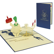LINPOPUP Pop Up Card, 3D Card, Birthday Card, Food Restaurant Voucher, Chef, Blue, N11