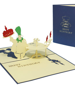 LINPOPUP Pop Up Karte, 3D Karte, Geburtstagskarte, Essen Restaurant Gutschein, Koch, blau, N11