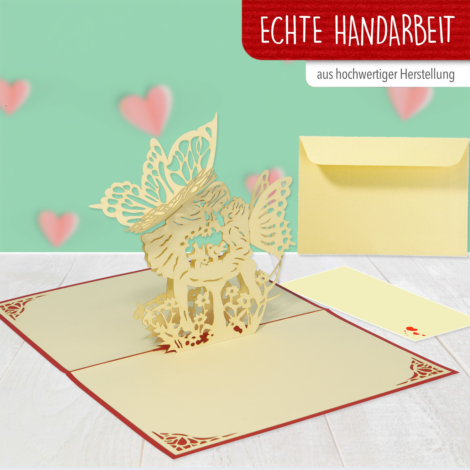 Pop Up 3D Karte, Valentinskarte, Hochzeitseinladung, Hochzeitskarte, Küssende Elfen, LINPopUp®, N68