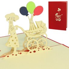 LINPOPUP Pop Up Card, 3D Card, Stroller, Baby, Mother, N94