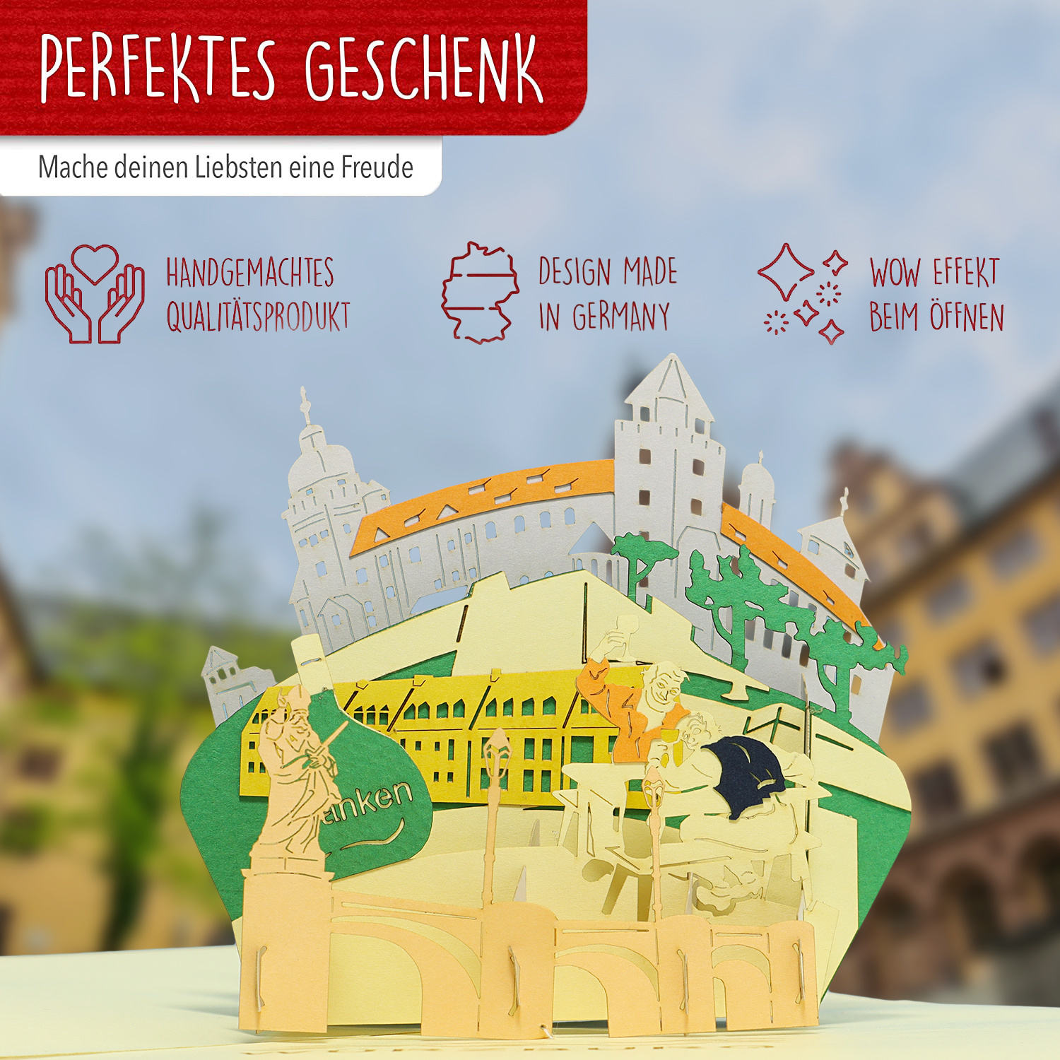 LINPOPUP Pop-Up Karte, 3D Karte Klappkarte, Reisegutschein, Pop Up Karten Geburtstag, Geschenkgutschein Städtetrip Grußkarten Reisegutschein Geburtstag Stadt Karten Deutschland,  Würzburg, LIN17597, LINPopUp®, N351