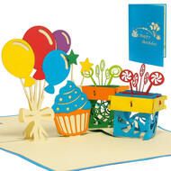 LINPOPUP Pop Up Card, 3D Card, Happy Birthday, Balloons, Gift, Birthday Cake, N37