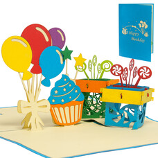 LINPOPUP Pop Up Card, 3D Card, Happy Birthday, Balloons, Gift, Birthday Cake, N37