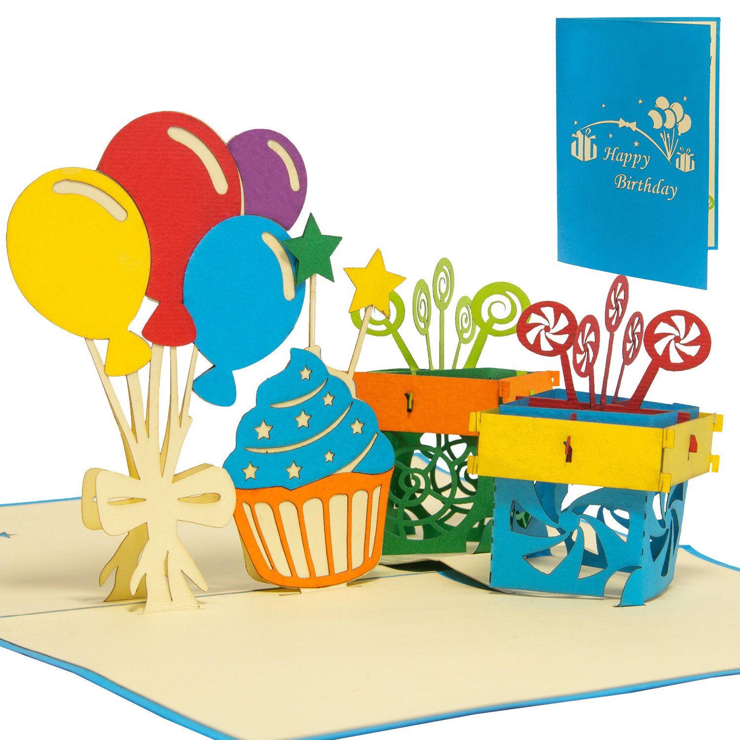 LINPOPUP LINPopUp®, LIN17776, Pop Up Card Birthday, 3d Card Birthday Card, Folded Card, Greeting Card Birthday, Birthday Cake, Balloon Cards, N37
