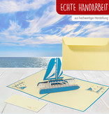 LINPOPUP LINPopUp®, LIN17777, POP UP card ship, boat, pop up card birthday, 3D greeting card sailing boat driving licence voucher, catamaran, N123