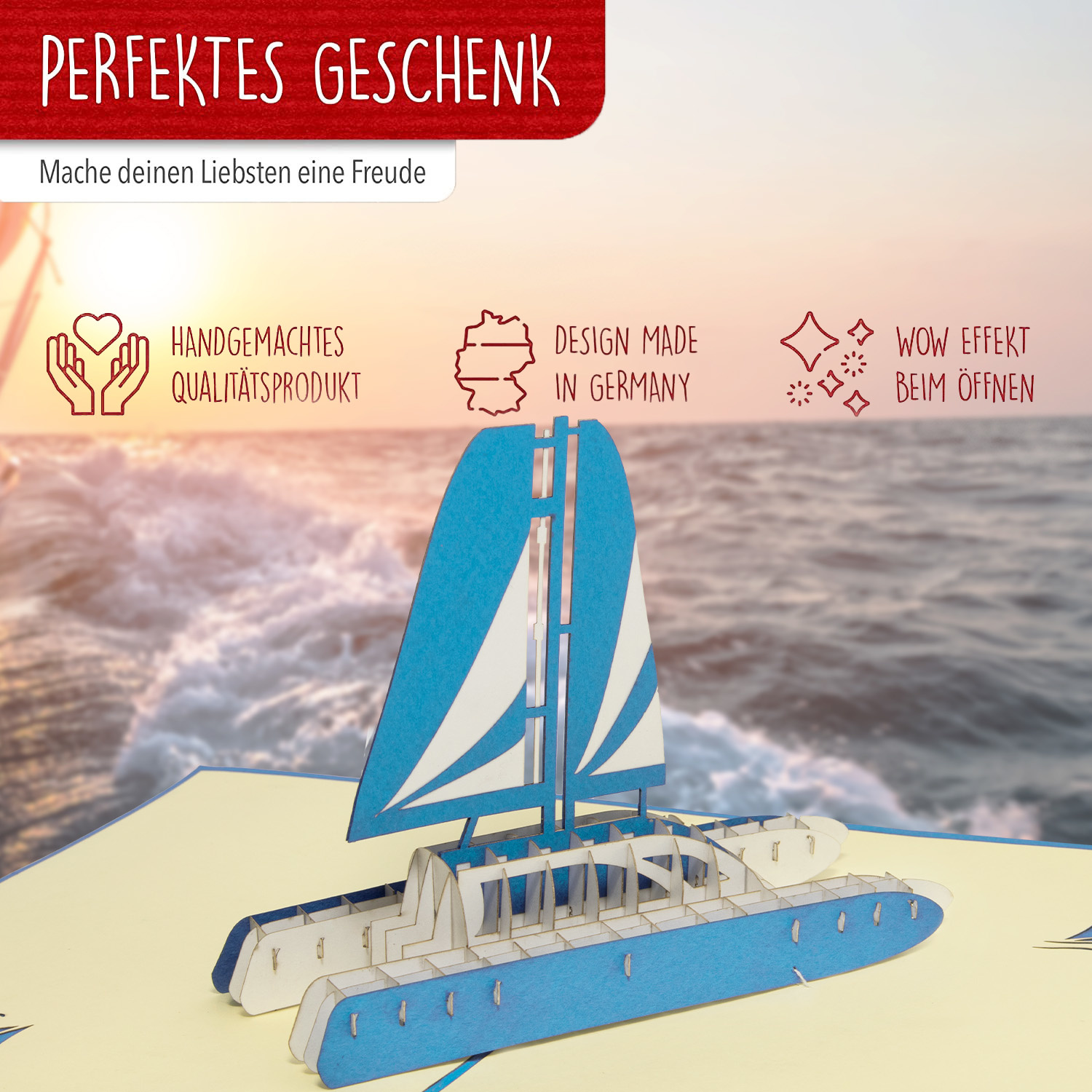 LINPOPUP LINPopUp®, LIN17777, POP UP Karte Schiff, Boot, Pop Up Karte Geburtstag, 3D Grußkarte segeln Boot Führerschein Gutschein, Katamaran, N123