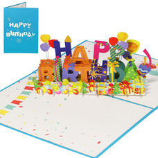 LINPOPUP Pop Up Card, 3D Card, Happy Birthday, Balloons Confetti, N130