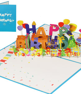 LINPOPUP Pop Up Karte, 3D Karte, Happy Birthday, Luftballons-Konfetti, N130