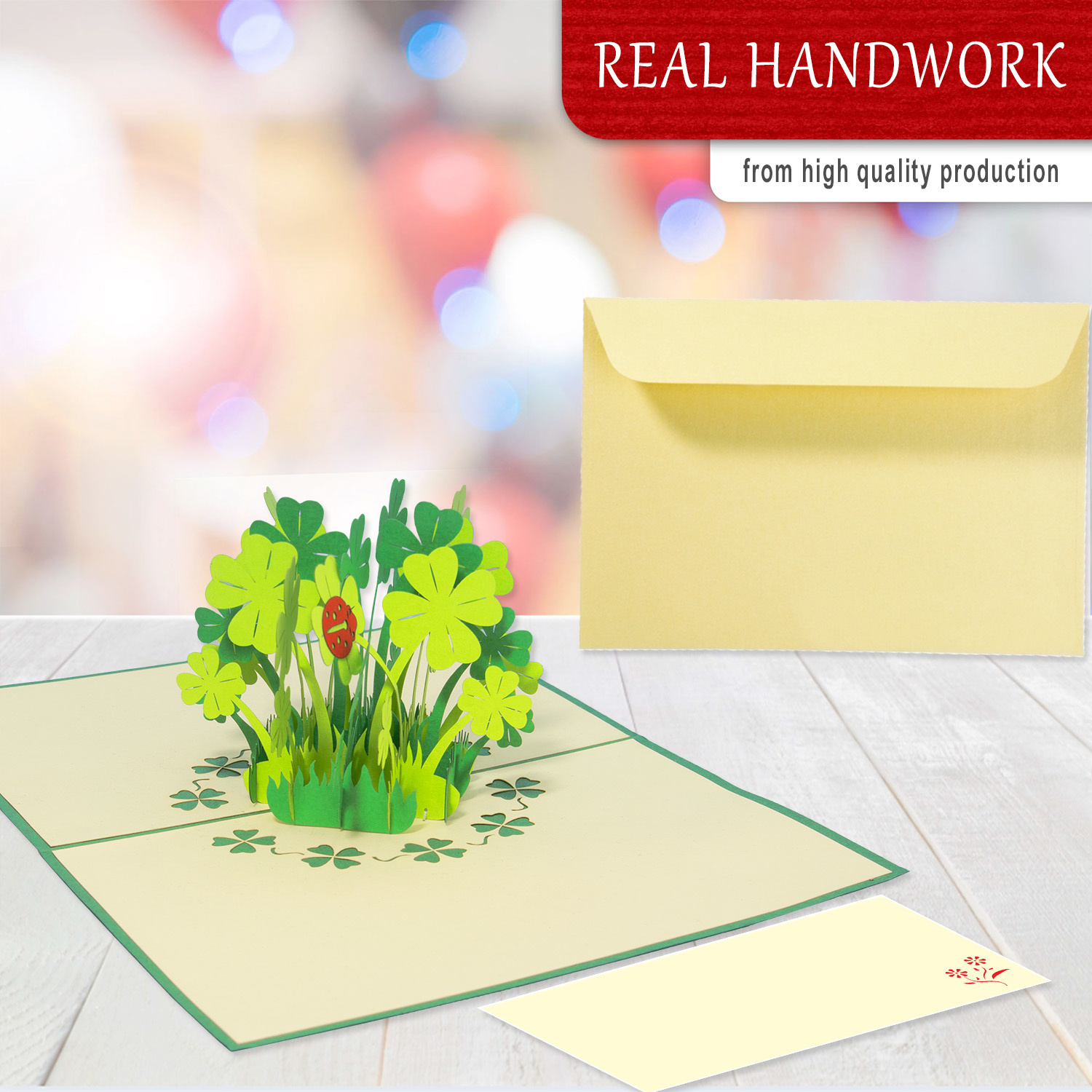 LINPOPUP Pop Up 3D Card, Birthday Card, Greeting Card, Voucher, Get Well Soon, Good Luck, Shamrocks, LIN17523, LINPopUp®, N276