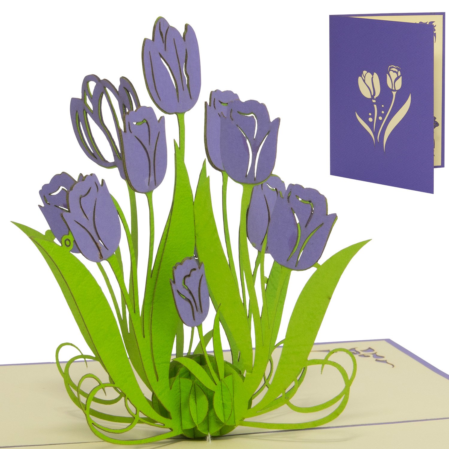 LINPOPUP Pop Up 3D Card, Greeting Card Flowers, Birthday Card, Flower Cards, Greeting Card, Mother's Day Card, Tulips, Purple, LIN17667, LINPopUp®, N390