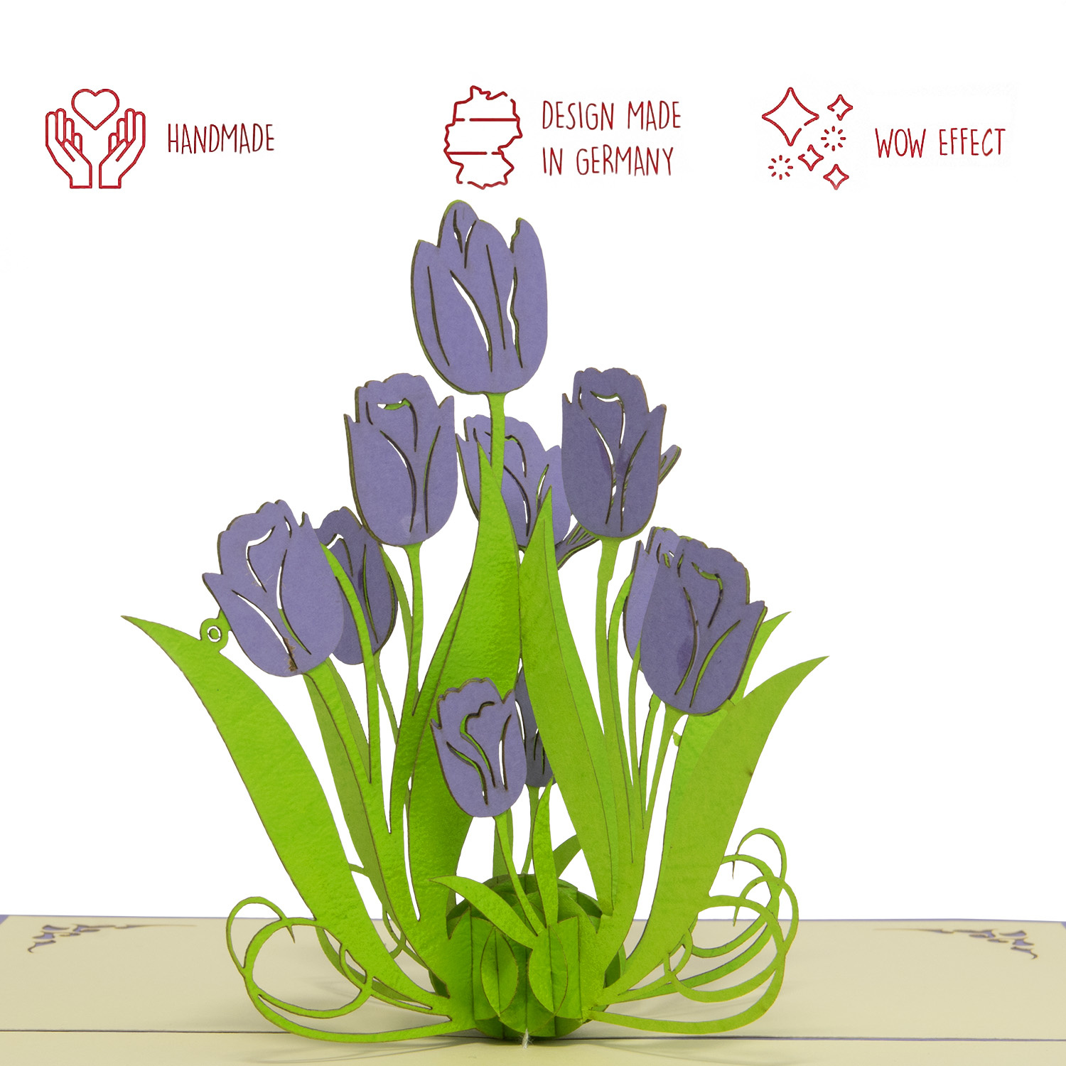 LINPOPUP Pop Up 3D Karte, Grußkarte Blumen, Geburtstagskarte, Blumenkarten, Glückwunschkarte, Muttertagskarte, Tulpen, Lila, LIN17667, LINPopUp®, N390