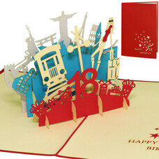 LINPOPUP Pop Up Card, 3D Card, 18th Birthday red, N17