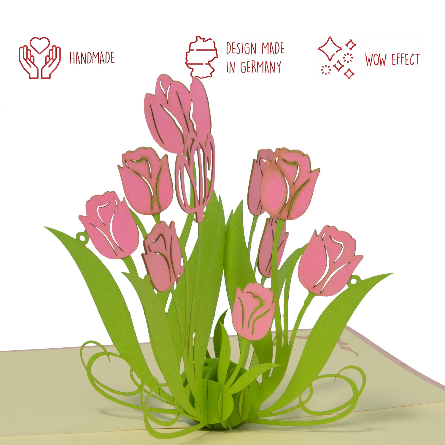 LINPOPUP Pop Up 3D Karte, Grußkarte Blumen, Geburtstagskarte, Blumenkarten, Glückwunschkarte, Muttertagskarte, Tulpen, Rosa, LIN17666, LINPopUp®, N389