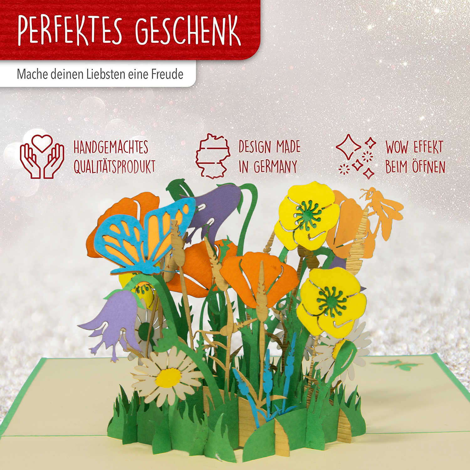 LINPOPUP Pop Up Karte Natur Blumen, Karten Geburtstag, Grußkarten Blumen, Klappkarte Geburtstagskarte, Muttertagskarte, Danke, Viel Glück, Gute Besserung, Bienen, Schmetterling, Blumen, LIN17613, LINPopUp®, N356