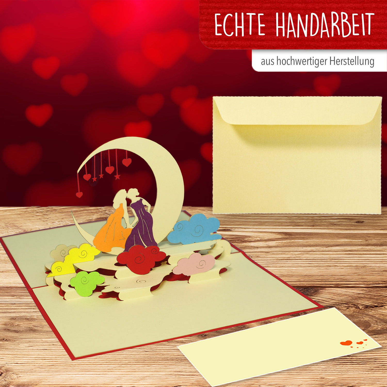 LINPOPUP Pop Up 3D Karte, Hochzeitskarte, Valentinskarte, Gleichgeschlechtliches Paar, Lesben, Frauen Hochzeit, LINPopUp®, N207