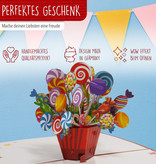 LINPOPUP LINPOPUP®, LIN17775, Pop-Up Karte 3D Geburtstagskarte PopUp Geschenk Happy Birthday Geburtstag Konfetti Klapp-Karte für Frauen Mann Kinder, Lollies, N46