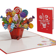 LINPOPUP LIN Pop Up Card, 3D Card, Birthday Card, Enrolment, Lollies, N46