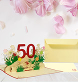 LINPOPUP LINPOPUP®, LIN17786, Pop Up Card Birthday, Birthday Voucher, Birthday Gifts for Woman, Birthday Invitation, Folding Card 3D, Anniversary, 50, Flowers Pop Up, N61