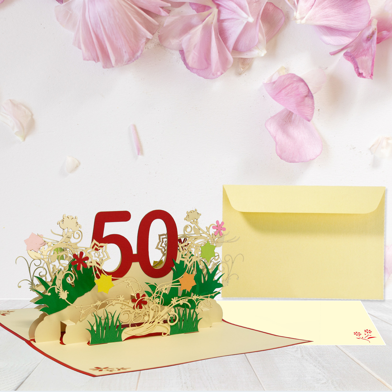 LINPOPUP LINPOPUP®, LIN17786, Pop Up Card Birthday, Birthday Voucher, Birthday Gifts for Woman, Birthday Invitation, Folding Card 3D, Anniversary, 50, Flowers Pop Up, N61