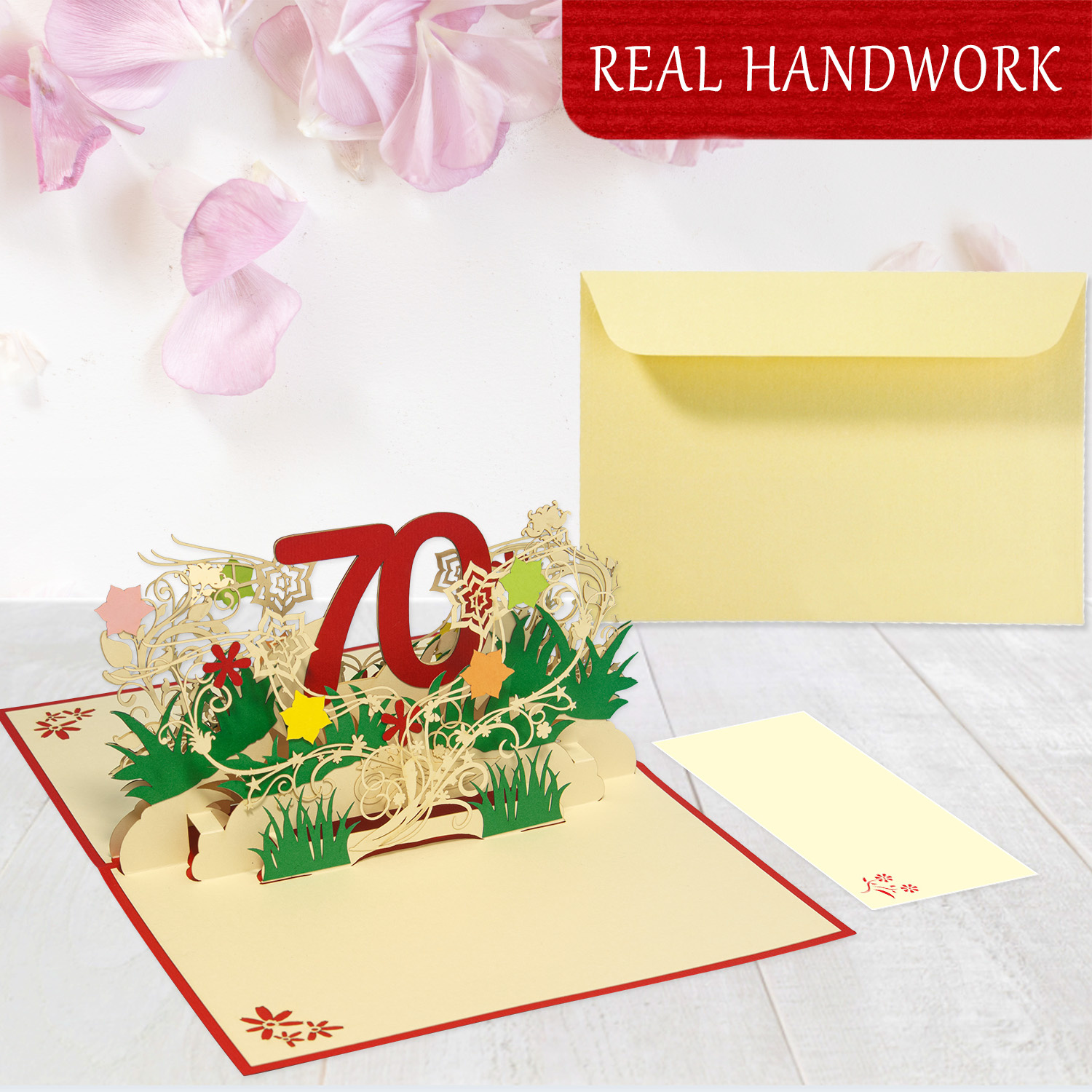 LINPOPUP LINPOPUP®, LIN17788, Pop Up Card Birthday, 70th Birthday, Voucher, Birthday Gifts for Woman, Birthday Invitation, Greeting Card Folding Card 3D, Anniversary, 70, Flowers Pop Up, N65