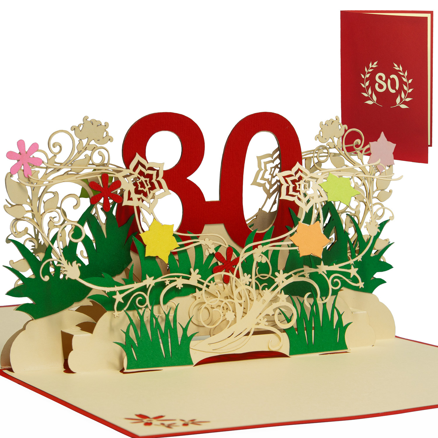 LINPOPUP LINPOPUP®, LIN17789, Pop Up Card Birthday, 3D Birthday Card for 80, Birthday Gifts Woman, Birthday Invitation, Greeting Card Folding Card 3D, Anniversary, 80, Flowers Pop Up, N67