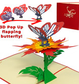 LINPOPUP LINPOPUP®, LIN17791, Pop-Up Karte Blume mit bewegtem Schmetterling - 3d Karte - Grußkarte zum Muttertag, Geburtstag, Geschenkkarte für Mama, Freundin, Große Karte, N52