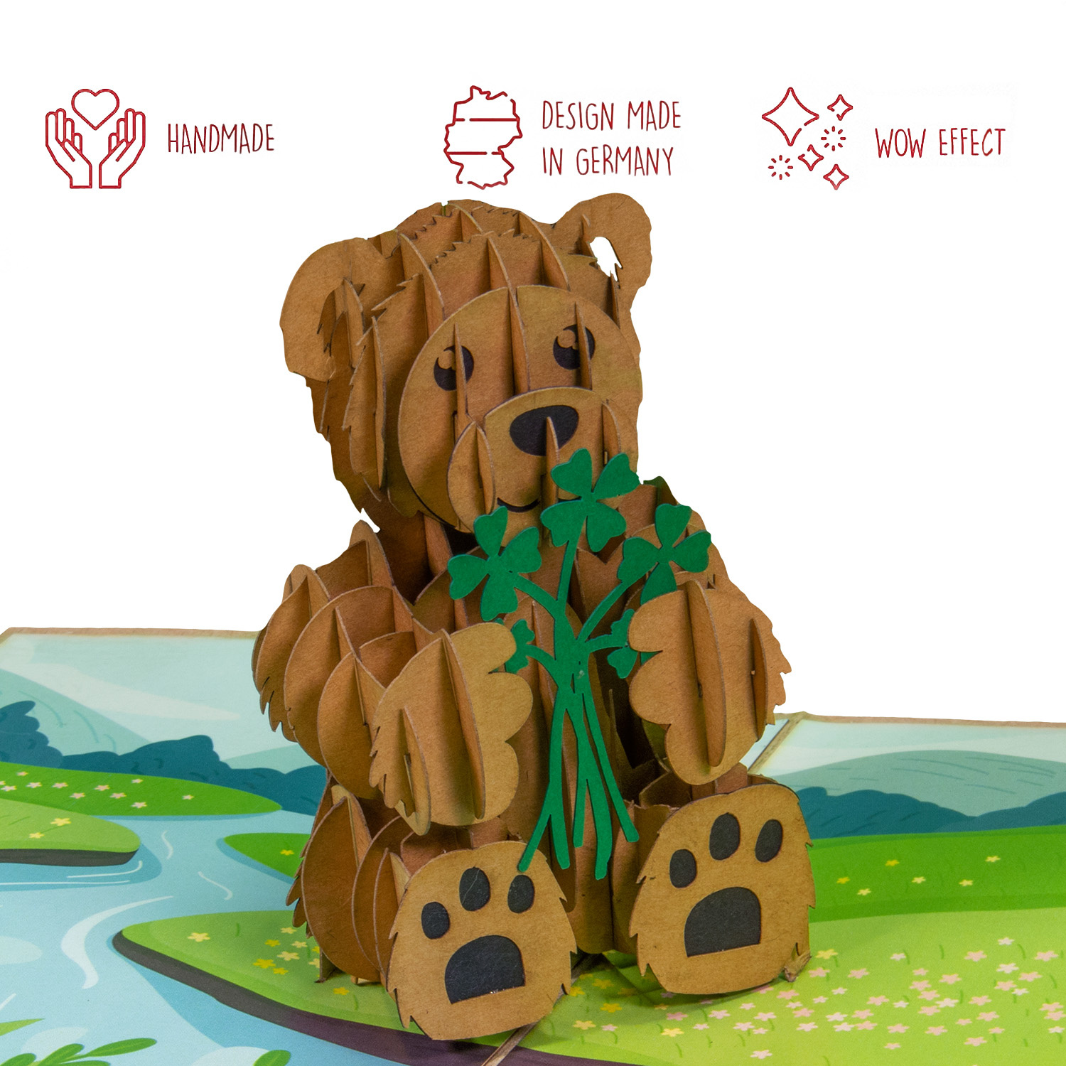 LINPOPUP LINPopUp, pop-up card bear, 3D card, greetings card for a birthday, good luck, pop-up card nature, bear by the river, N78
