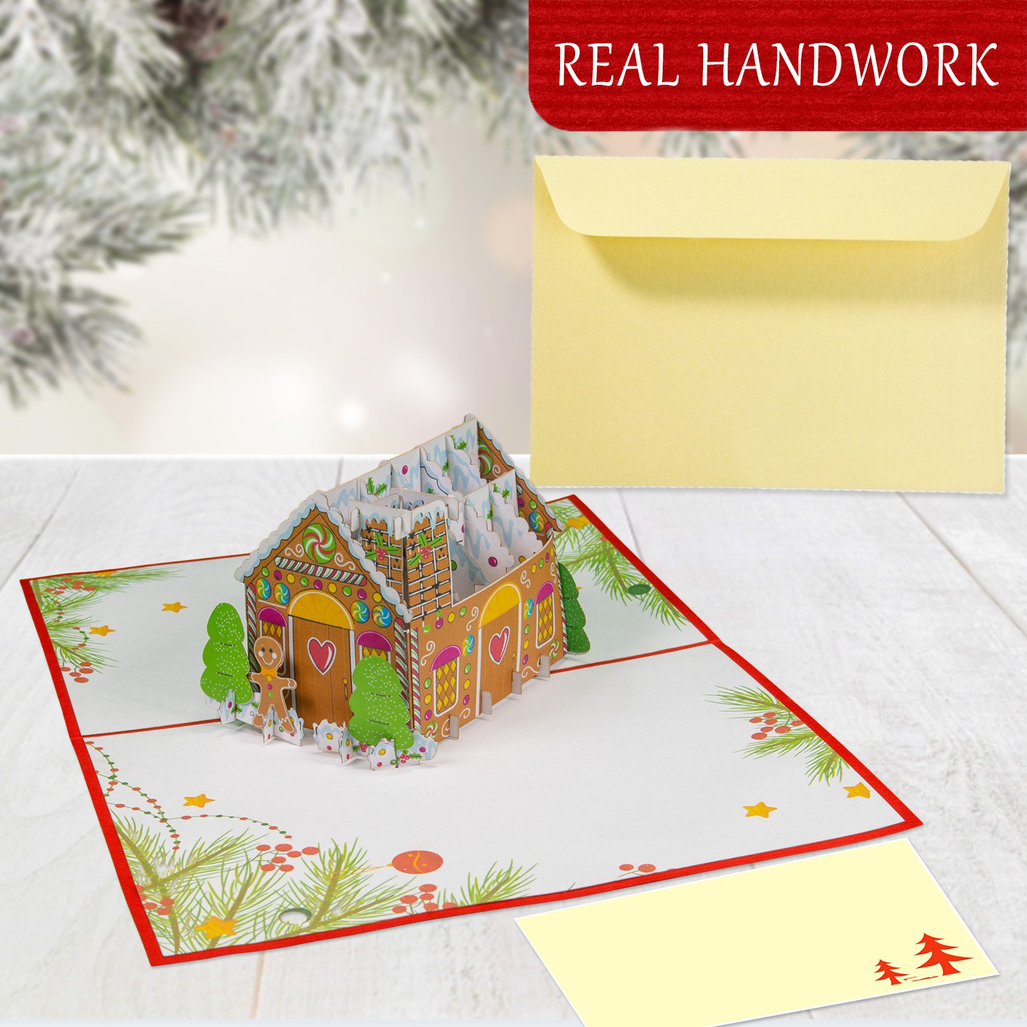 LINPOPUP LINPopUp, Pop-Up Karte Weihnachten, Weihnachtshaus - Lebkuchen - Karte, 3d Weihnachtskarte, Geschenkkarte zum Weihnachtsfest, Lebkuchenhaus, N460