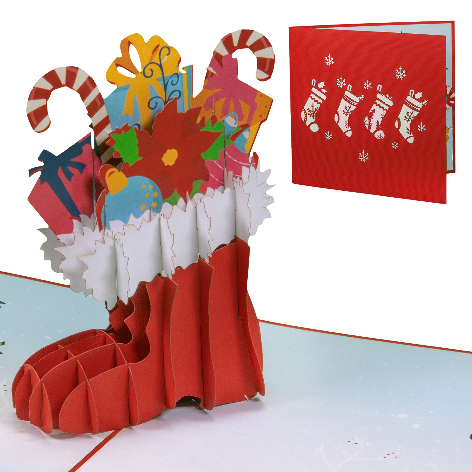 LINPOPUP LINPopUp, Pop-Up Karte Weihnachten,  Nikolausstiefel - Nikolausstrumpf - Karte, 3d Weihnachtskarte, Geschenkkarte, Nikolaus Geschenke, N431