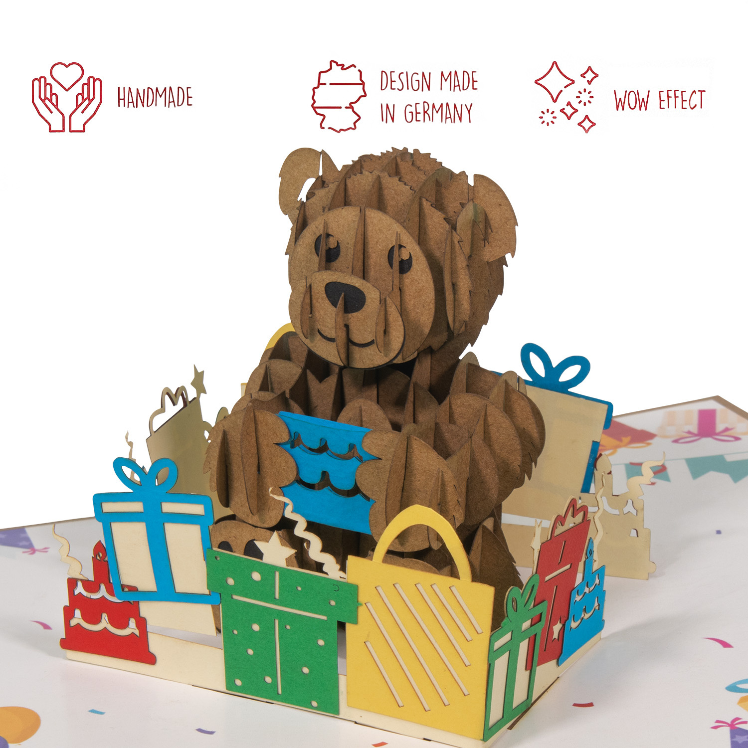 LINPOPUP LINPopUp, Pop-Up Karte Bär, 3D-Karte, Glückwunschkarte zum Geburtstag, viel Geschenke, Pop- Up Karte Natur, Bär mit  individuellen Zahle, N173