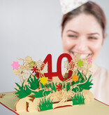 LINPOPUP Pop Up card birthday, birthday voucher, birthday presents for woman, birthday invitation, LINPOPUP®, LIN17807, folding card 3D, anniversary, 40, flower pop up, N303