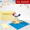 LINPOPUP Pop up 3D card, birth card, congratulations on birth, LIN17801, stork with baby, N131
