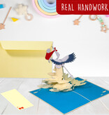 LINPOPUP Pop up 3D card, birth card, congratulations on birth, LIN17801, stork with baby, N131