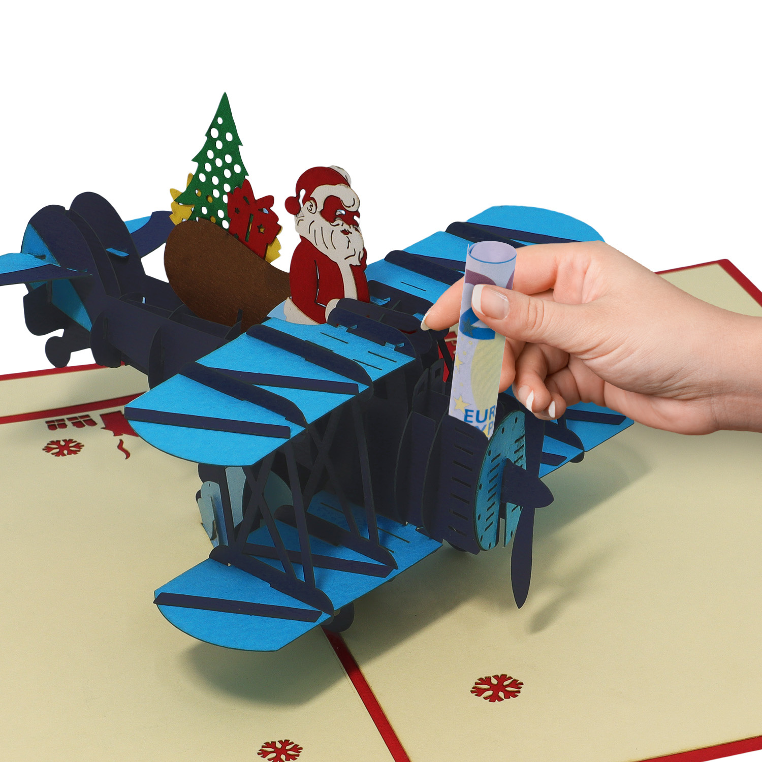 LINPOPUP 3D Pop Up Card, Christmas card, Holidays, Season Greetings, Santa Claus in Double Decker Airplane, LIN17660, LINPopUp®, N455