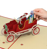 LINPOPUP 3D Pop Up cards, Christmas cards,  Holiday Season, Season Greetings, Santa Claus driving Oldtimer, LIN17662,  LINPopUp®, N457