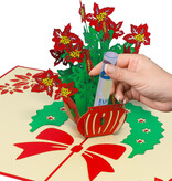 LINPOPUP Pop Up 3D Karte, Weihnachtskarte, Glückwunschkarte, Weihnachtsblumen, Weihnachtsstern, LIN17661, LINPopUp®, N456