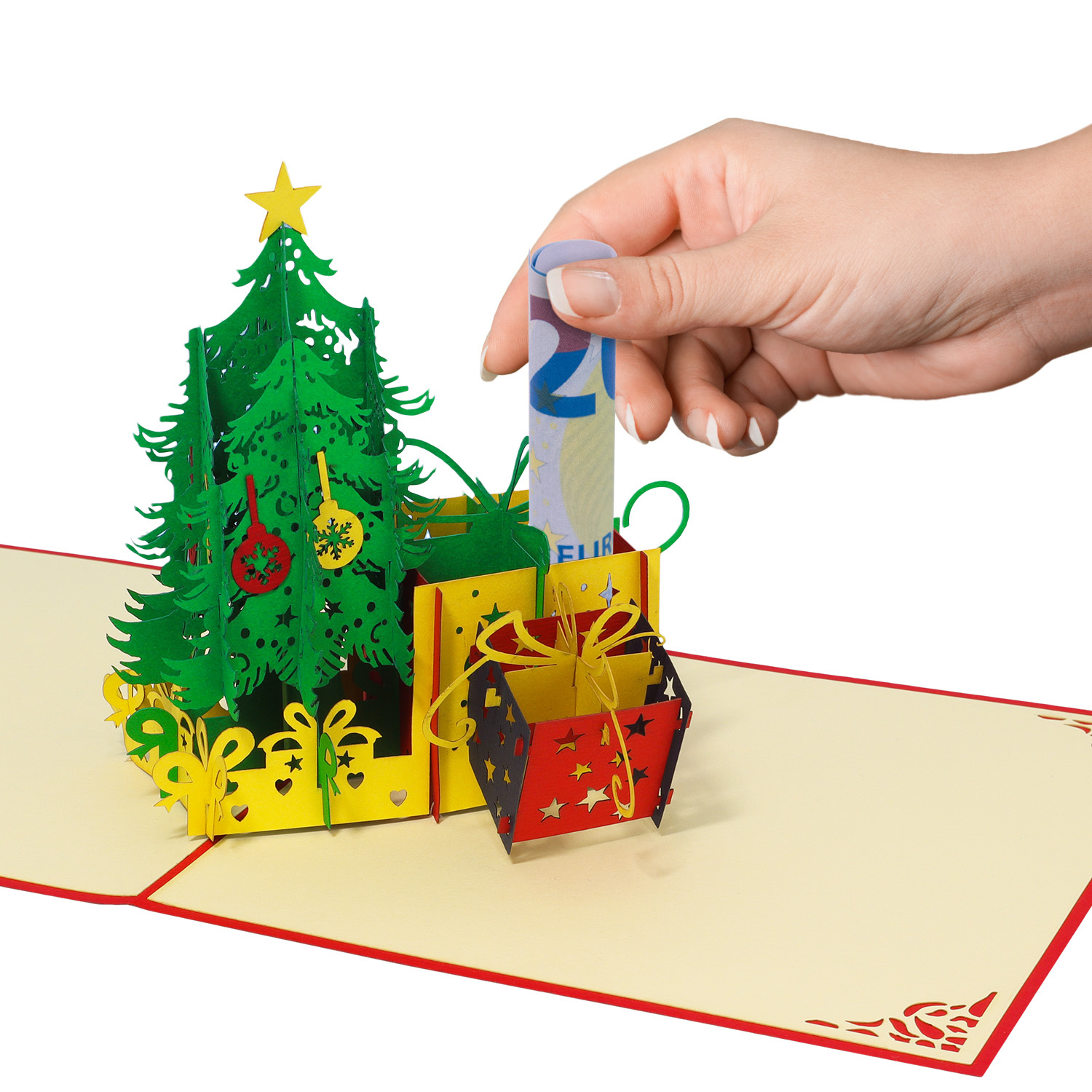 LINPOPUP Pop Up 3D Card, Christmas Card, Greeting Card, Fir Tree, Christmas Tree with Gifts, LIN17563, LINPopUp®, N453