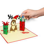 LINPOPUP Pop Up 3D Card, Christmas Card, Greeting Card, Reindeer with Gifts, LIN17558, LINPopUp®, N448