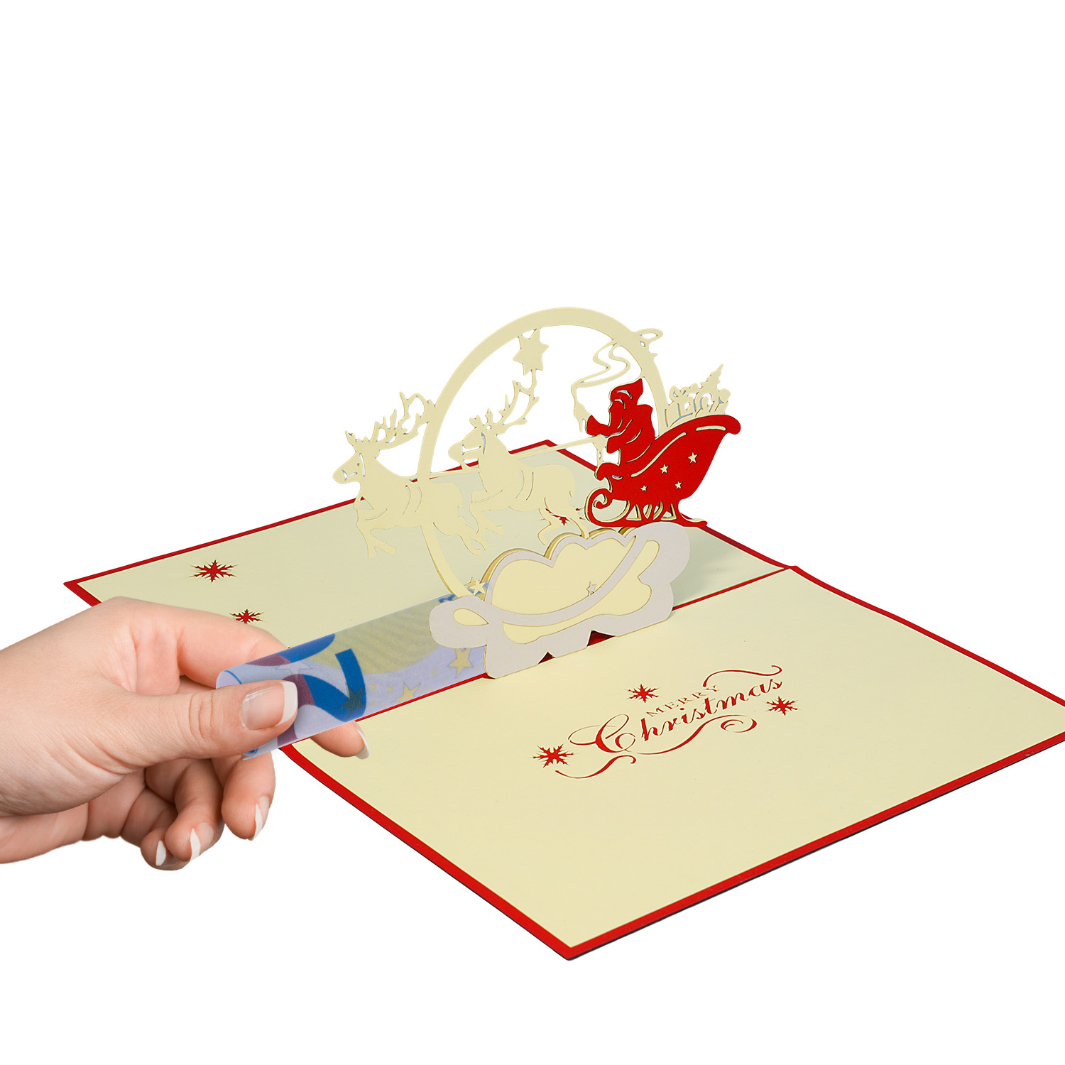 LINPOPUP Pop Up 3D Card, Christmas Card, Greeting Card, Sleigh Reindeer, LINPopUp®, N424