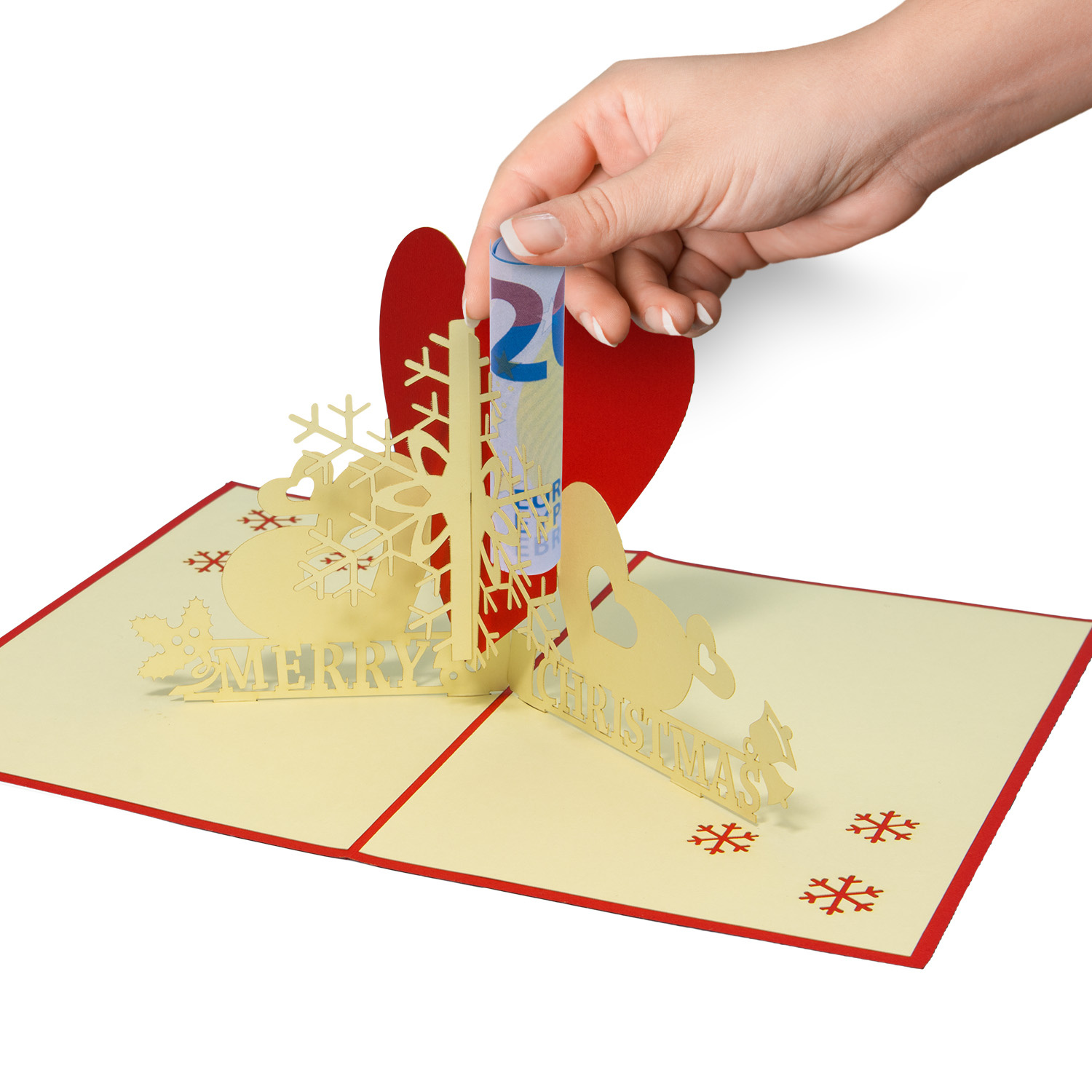 LINPOPUP Pop Up Karte, 3D Karte, Weihnachtskarte, Schneeflocke mit Herz, LIN17082, LINPopUp®, N442