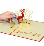 LINPOPUP Pop Up 3D Karte, Weihnachtskarte, Glückwunschkarte, Rentier im Wald, LIN17242, LINPopUp®, N418