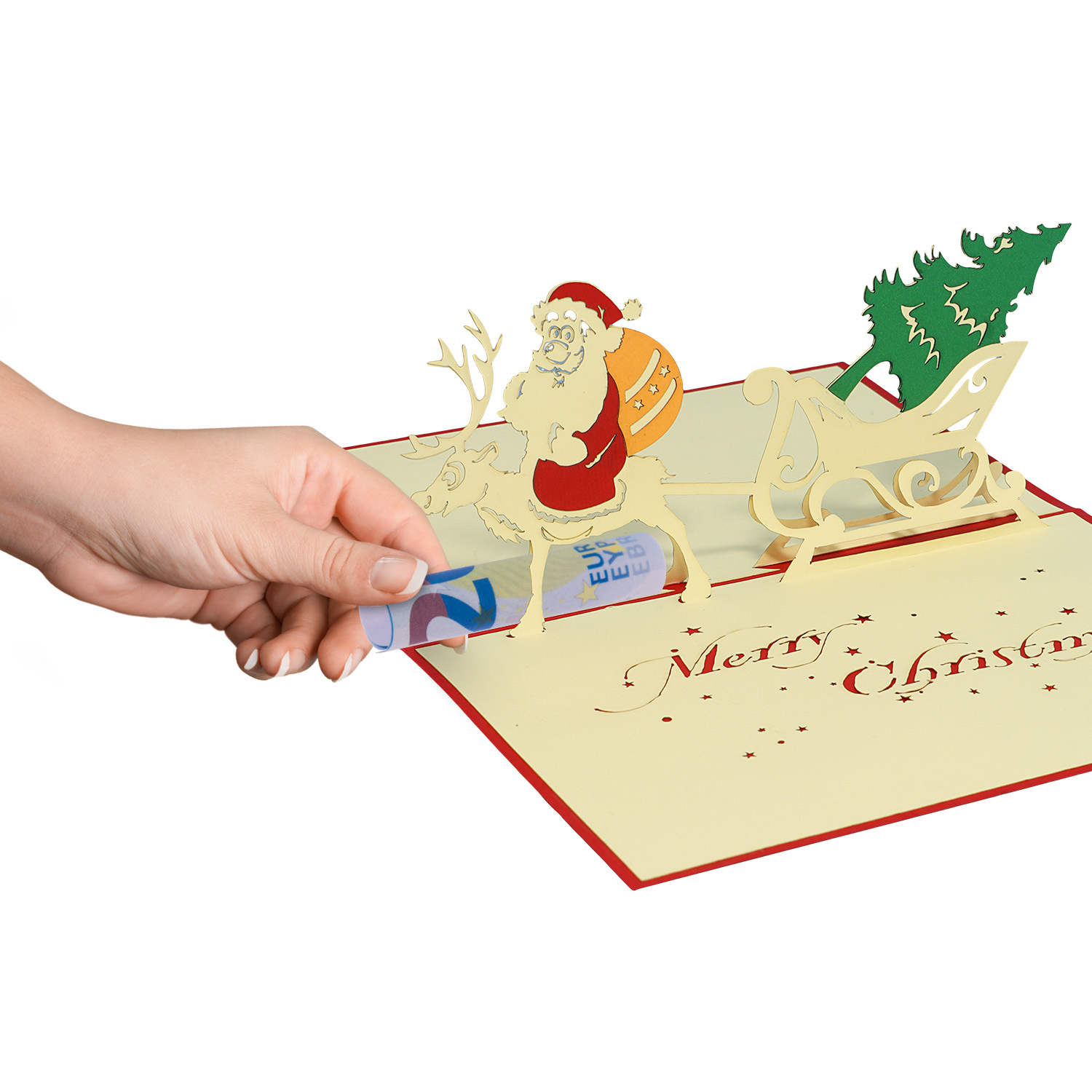 LINPOPUP Pop Up 3D Card, Christmas Card, Greeting Card, Father Christmas Reindeer, LIN17714, LINPopUp®, N411