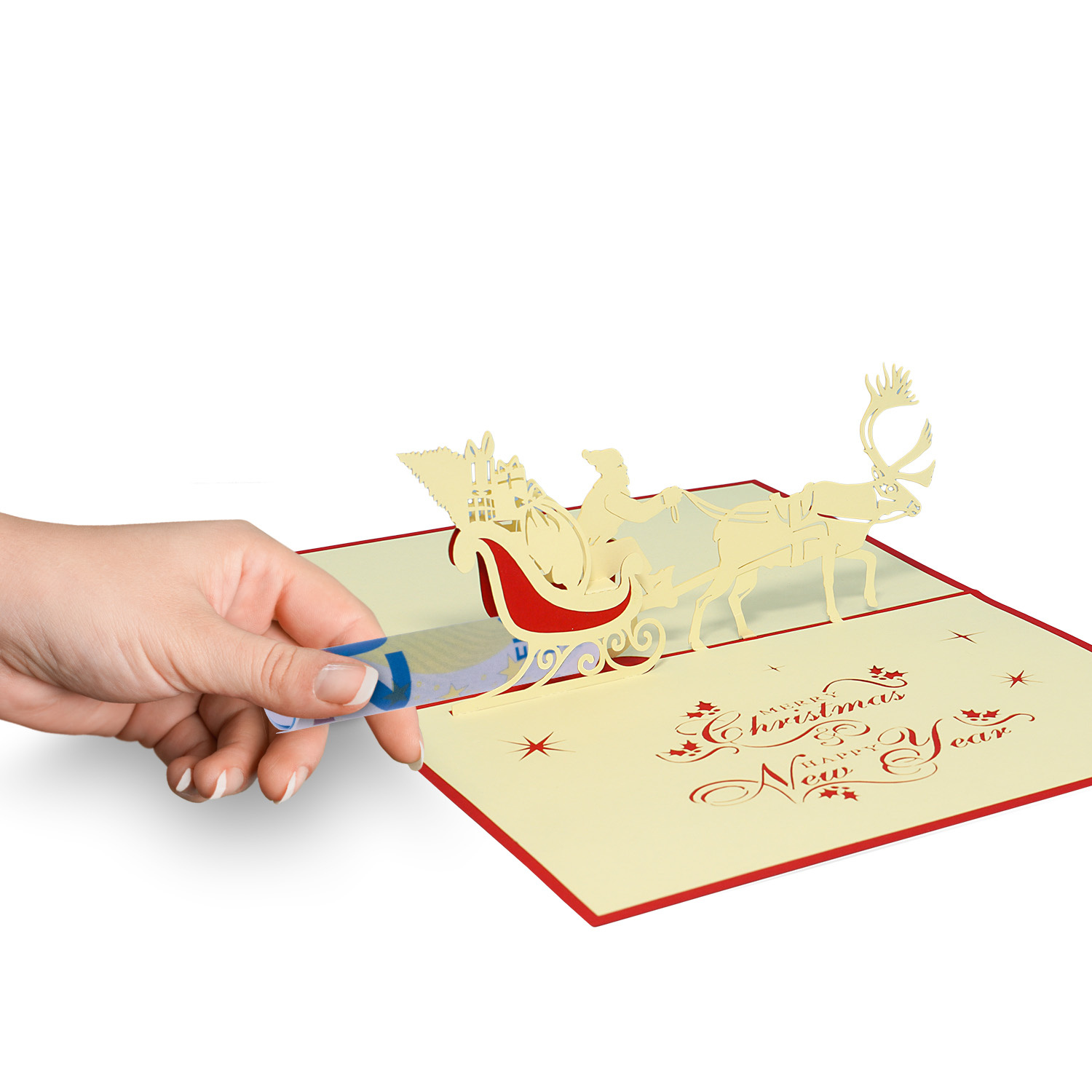 LINPOPUP Pop Up 3D Card, Christmas Card, Greeting Card, Father Christmas in Sleigh, LIN17828, LINPopUp®, N404