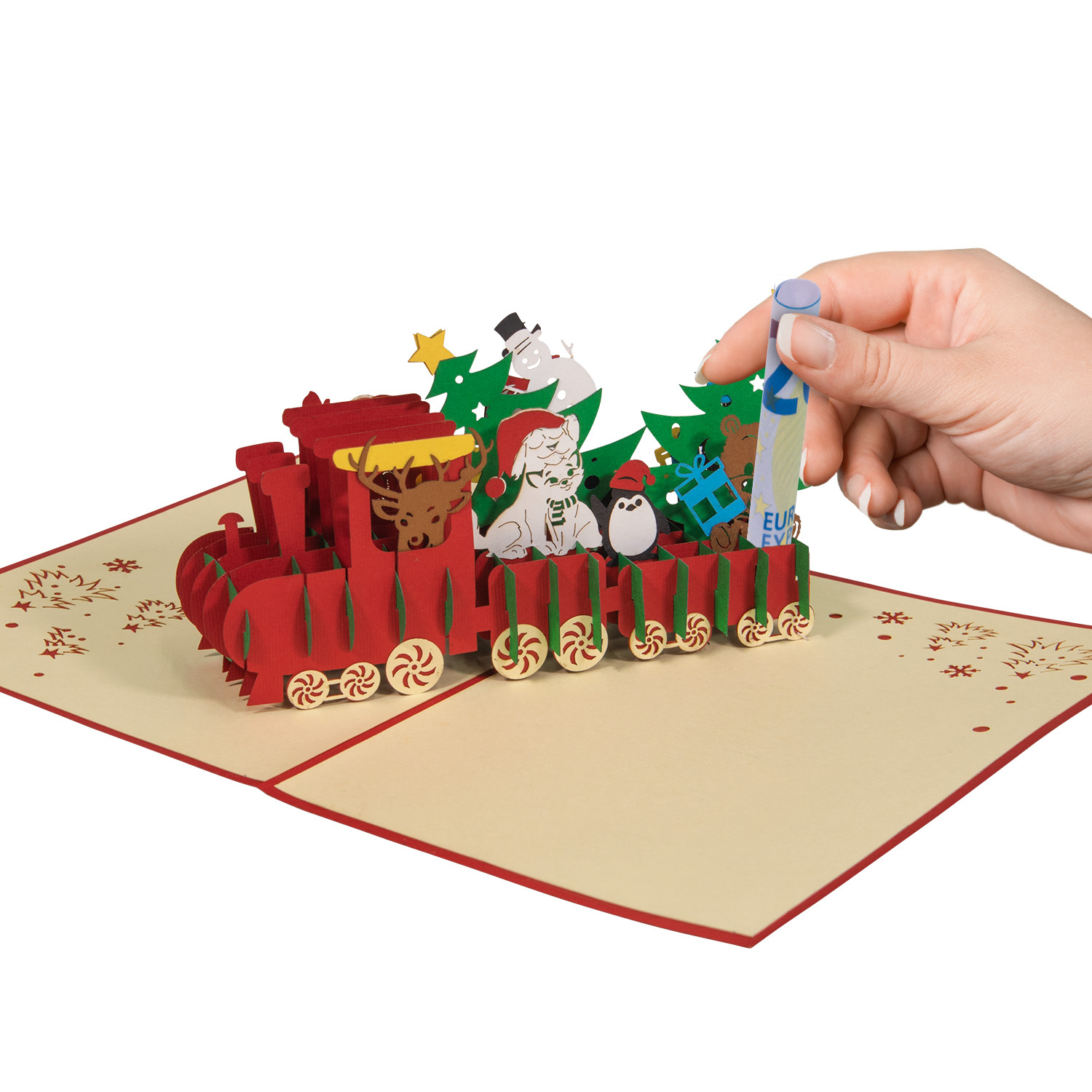 LINPOPUP LINPopUp, Pop-Up Karte Weihnachten, Weihnachtszug - Lokomotive - Karte, 3d Weihnachtskarte, Geschenkkarte zum Weihnachtsfest, Weihnachtslok, Eisenbahn, N427
