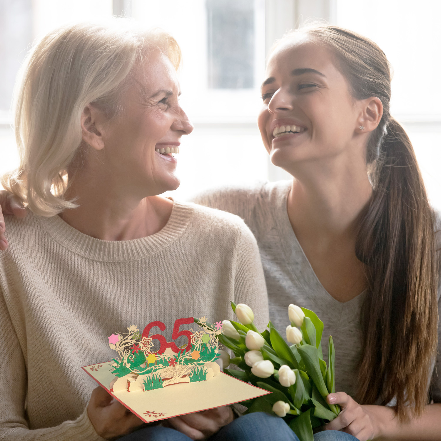 LINPOPUP Pop Up Karte Geburtstag, Geburtstag Gutschein, Geburtstagsgeschenke für Frau, Geburtstagseinladung, LINPOPUP®, LIN17846, Klappkarte 3D, Jubiläum, 65, Blumen Pop Up, N324