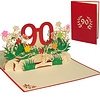 LINPOPUP Pop Up Karte Geburtstag, Geburtstag Gutschein, Geburtstagsgeschenke für Frau, Geburtstagseinladung, LINPOPUP®, Klappkarte 3D, Jubiläum, 90, Blumen Pop Up, N328