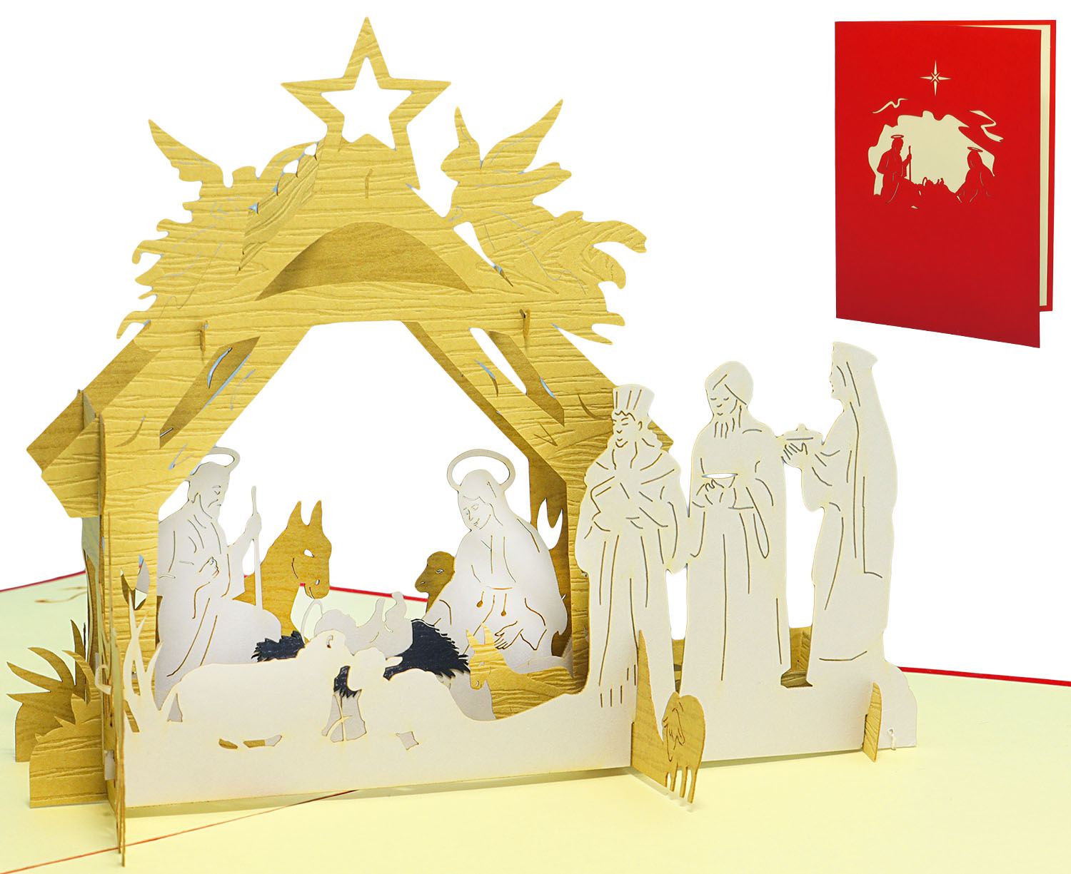 LINPOPUP Pop Up 3D Karte, Weihnachtskarte, Glückwunschkarte, Weihnachtskrippe, Krippe, LINPopUp®, N458