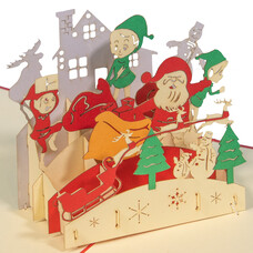 LINPOPUP Pop Up Card, 3D Card, Christmas Card, Father Christmas with presents, North Pole, N441